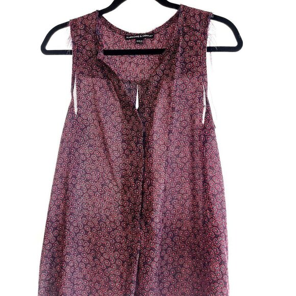 Harlow & Graham Sleeveless Distressed Boho Red Liberty Floral Blouse S - Picture 2 of 10
